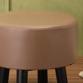 Alamkari India Wood / Faux leather Faux Leather Brown Round Ottoman Stool with Black Legs